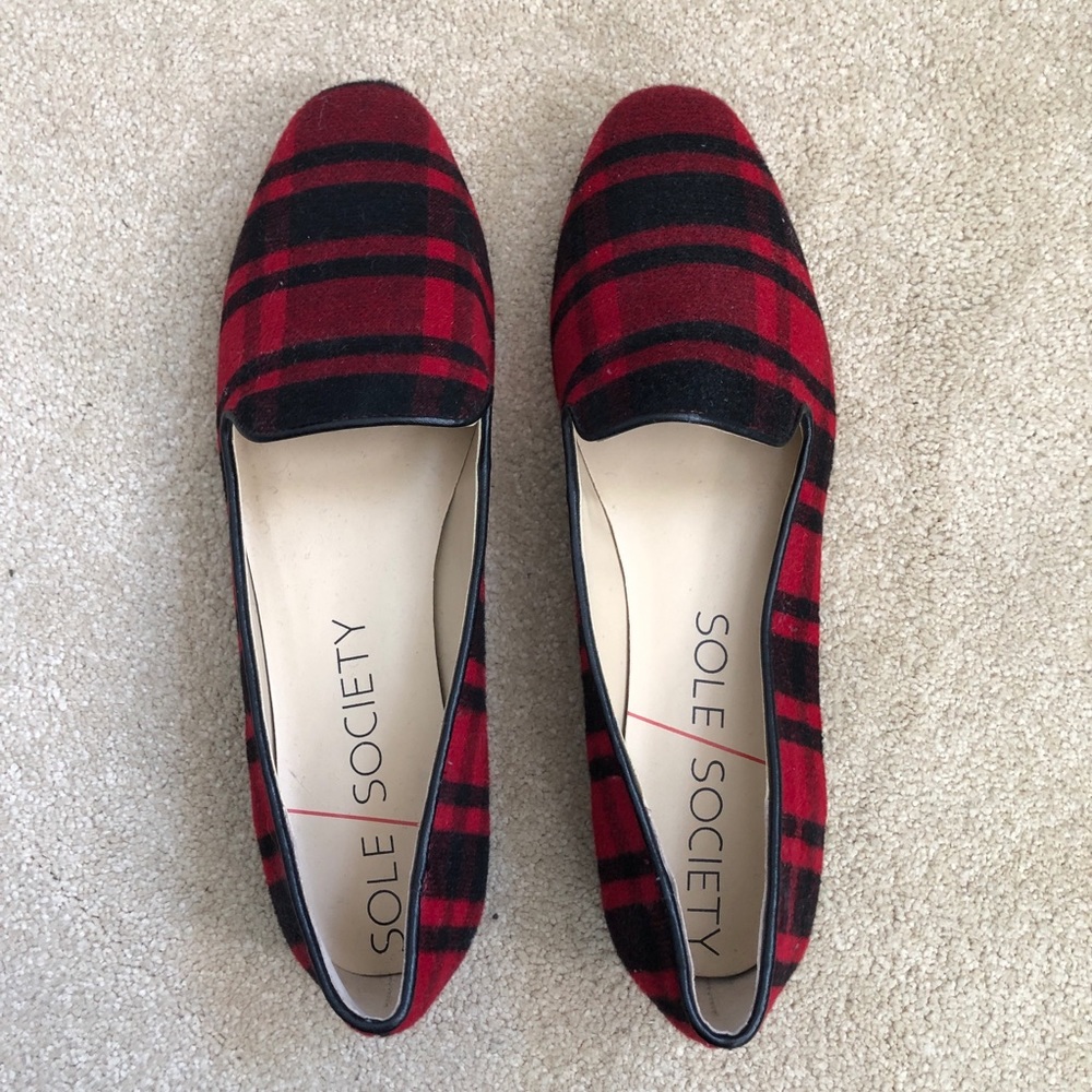 Sole Society Red Plaid Loafers/Flats/Shoes